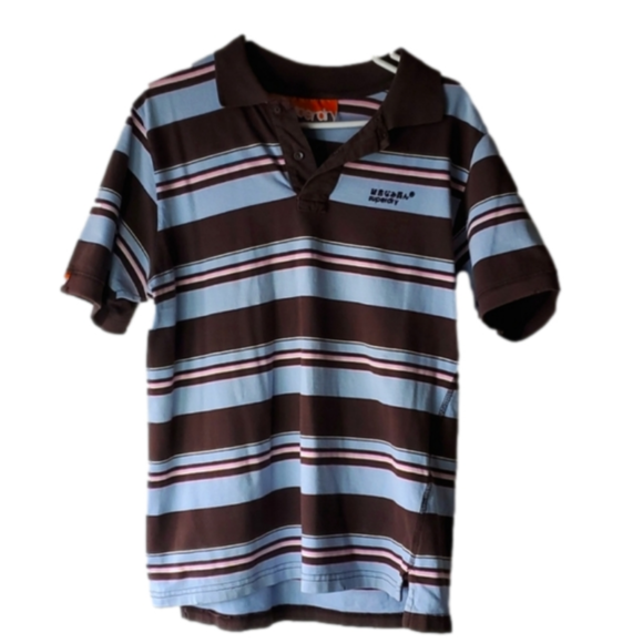 Superdry Brown blue and white collared polo shirt - Picture 1 of 8